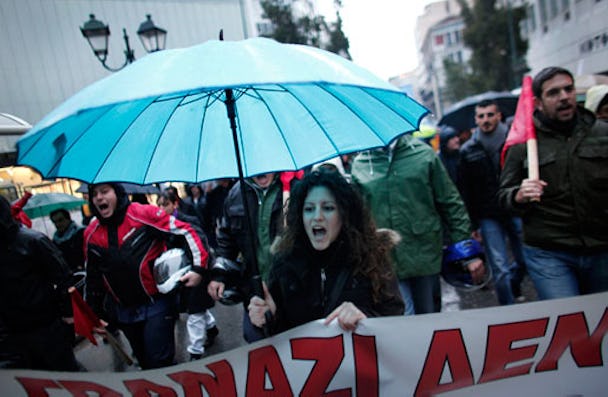 Demonstration mot åtstramningarna i Grekland.