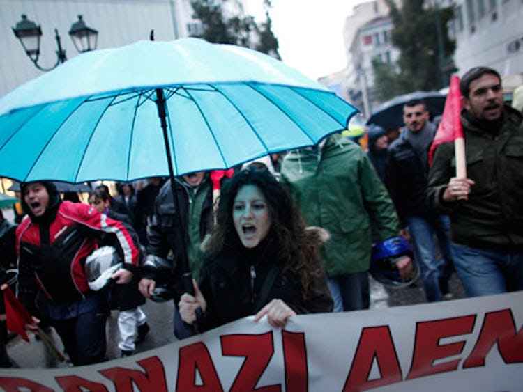Demonstration mot åtstramningarna i Grekland.
