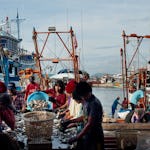 De burmesiska fiskarnas arbetsdagar innebär inte bara tunga arbetspass till sjöss, utan även i hamn när fisken ska tas om hand.
