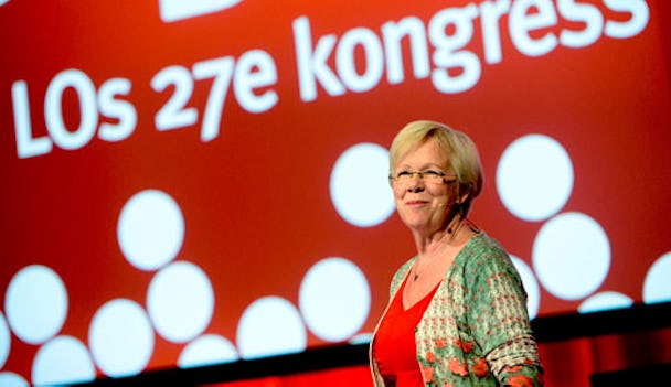 LO:s avgående ordförande Vanja Lundby-Wedin inledningstalar vid öppnandet av Lands Organisationens 27:e kongress på Folkets Hus i Stockholm.