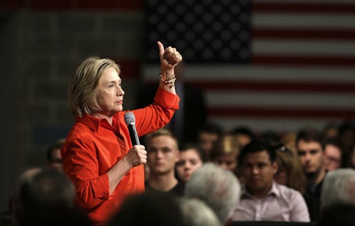 Democratic presidential candidate Hillary Rodham Clinton speaks during a town hall meeting at Grinnell College Tuesday, Nov. 3, 2015, in Grinnell, Iowa. (AP Photo/Charlie Neibergall)