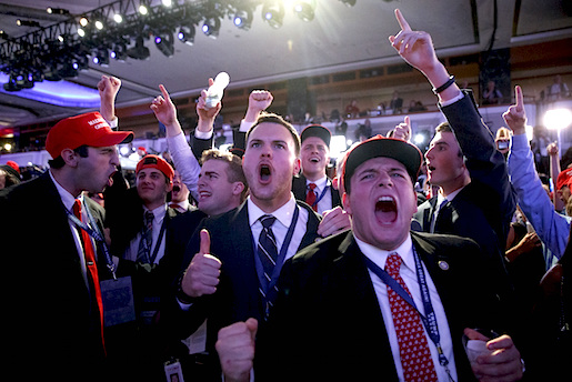 Supporters of President-elect Donald Trump cheer during as they watch election returns during an election night rally, Wednesday, Nov. 9, 2016, in New York. (AP Photo/ Evan Vucci)