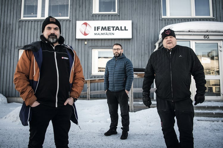 Jon Sarri, Per Eriksson och Anders Elenius vid IF Metall Malmfältens kontor i Kiruna.