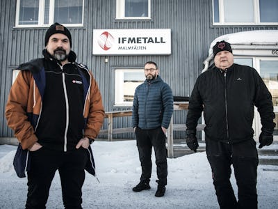 Jon Sarri, Per Eriksson och Anders Elenius vid IF Metall Malmfältens kontor i Kiruna.