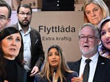 Partiledarna för riksdagspartierna. Jimmie Åkesson (SD), Ulf Kristersson (M), Märta Stenevi (MP), Nooshi Dadgostar (V), Johan Pehrson (L), Ebba Busch (KD), Magdalena Andersson (S).