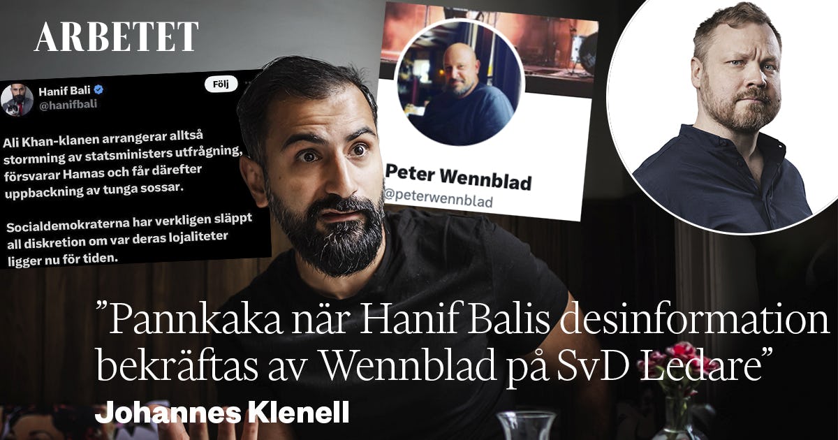 Pie quando la falsa informazione di Hanif Bali è stata confermata da Peter Winblad in SvD Ledare – Arbetet