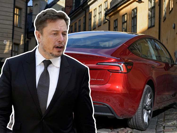 Elon Musk och en Tesla i ett kollagefoto.