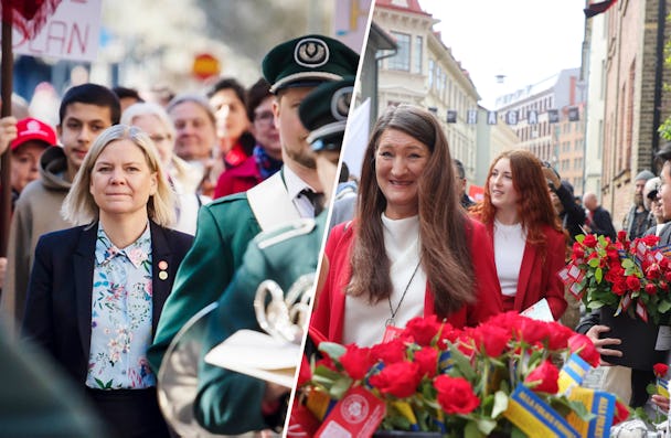 Socialdemokraternas Magdalena Andersson i första maj-tåg och LO:s ordförande Susanna Gideonsson i i första maj-tåg. Bilden är ett kollage.