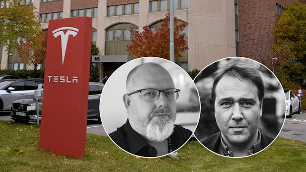 Lemmy Mauritzon och Joakim Oscarsson från Fastighets ser det som en nödvändighet att agera mot Tesla.