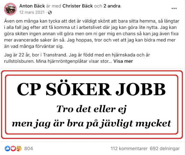 Anton Bäcks Facebook-annons