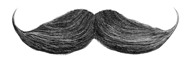 En svartvit bild av mustasch.