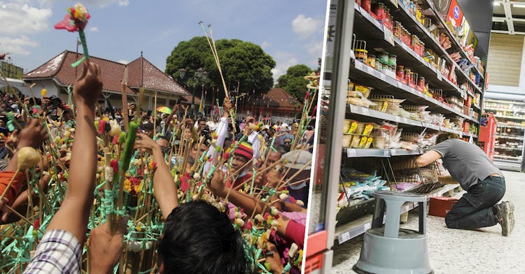 Traditionell festival samt en bild från en butik.