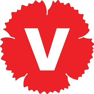 Vänsterpartiets logotyp, en röd nejlika med ett vitt V i mitten.