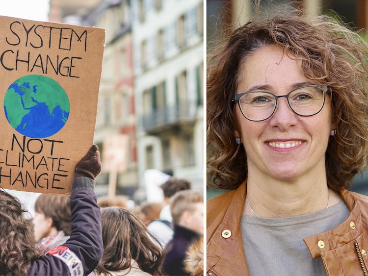 Sekos ordförande Gabriella Lavecchia och en klimatdemonstration.