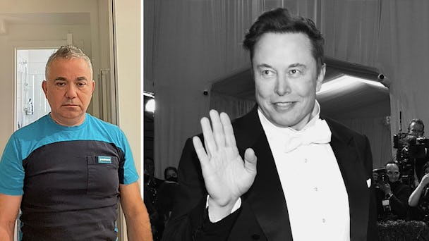 Alejandro Bustos, skåpbilschaufför och skyddsombud på Postnord, och Teslas vd Elon Musk.