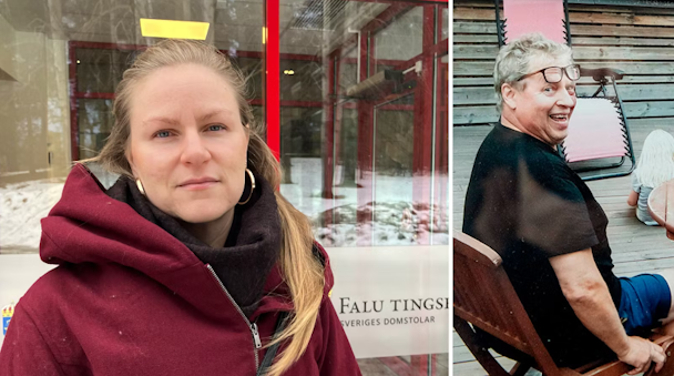 Två bilder en på Anna-Karin Hällman i röd jacka och en på Per som sitter i en stol.