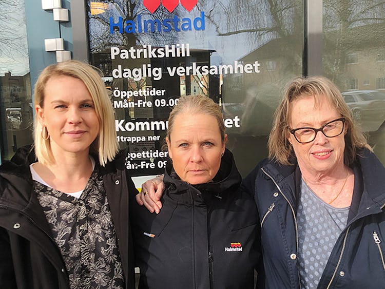 Evelina Tryggvesson, Åsa Hjalmarsson och Ann Erixson vid daglig verksamhet i Halmstad.