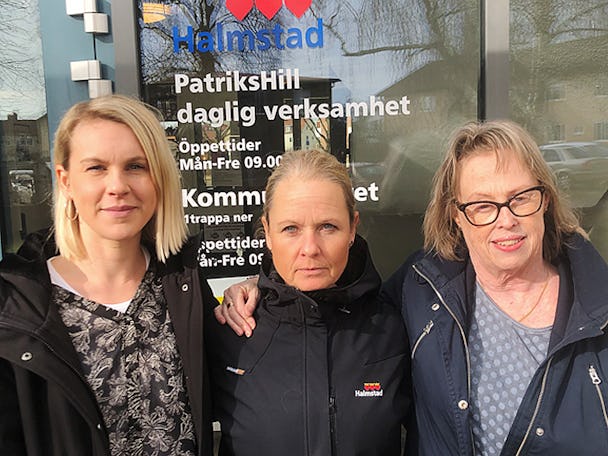 Evelina Tryggvesson, Åsa Hjalmarsson och Ann Erixson vid daglig verksamhet i Halmstad.