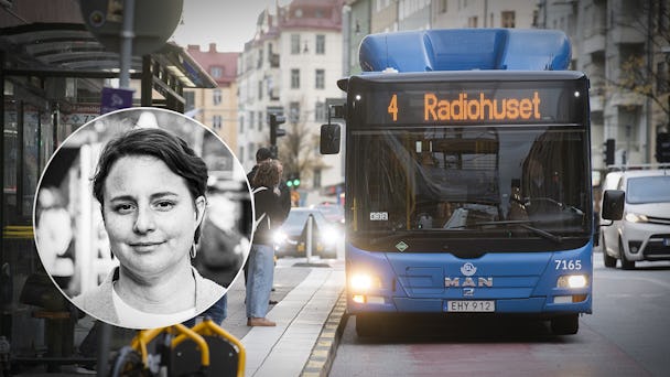 Fyrans buss i Stockholm och porträtt på Lina El Yafi.
