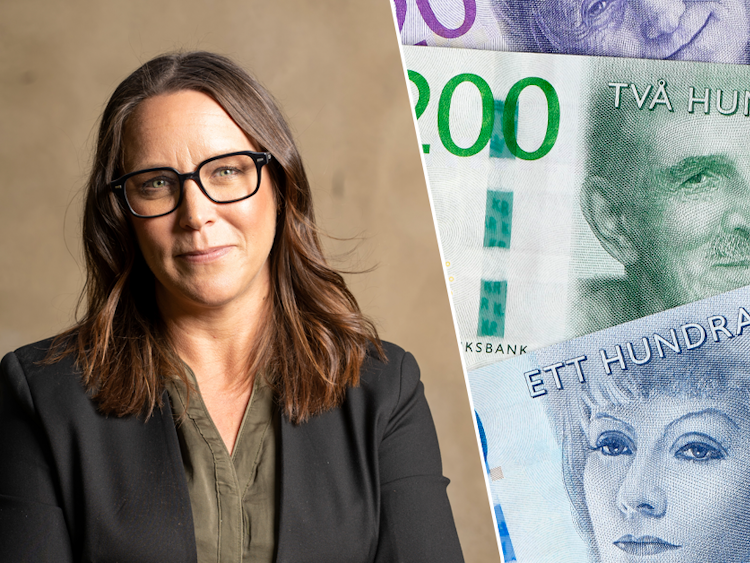 Bild på sedlar och Marie Brynolfsson