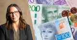 Bild på sedlar och Marie Brynolfsson