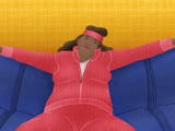 Illustration av en kvinna som har träningskläder men sitter nedsjunken i en soffa.