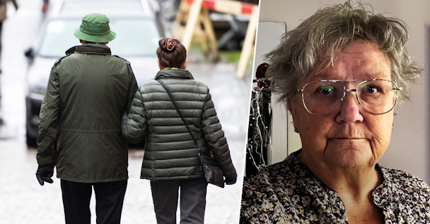 Till vänster: En kvinna och en äldre man går nerför gatan. Till höger: Porträttbild på Lena Pettersson.