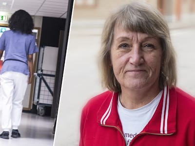 En bild på en kvinna som går i en sjukhuskorridor och en porträttbild på Catarina Eriksson.