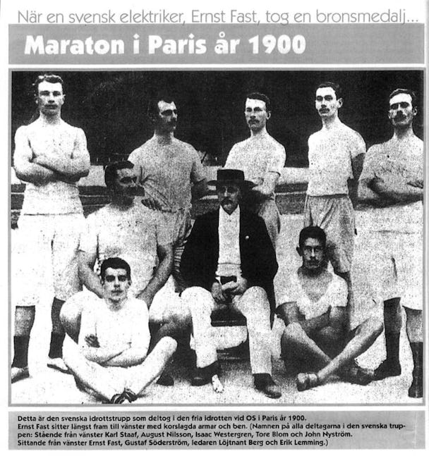 En bild på en gammal tidningsartikel med rubriken: Maraton i Paris 1900