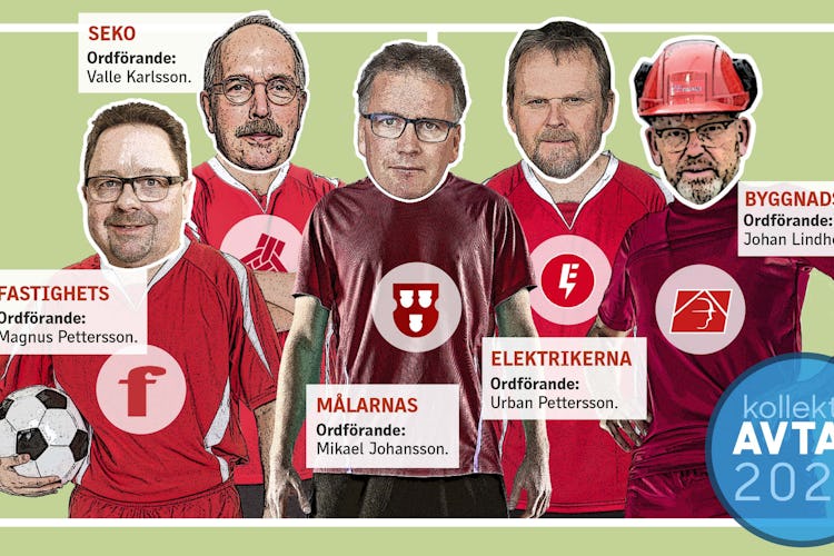 Ett fotbollslag i röda tröjor, där spelarna är 6F-förbundens respektive ordförande.