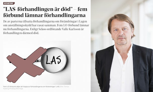 Mats Glavå, docent i arbetsrätt, bredvid ett skärmklipp från en tidigare artikel i Elektrikern