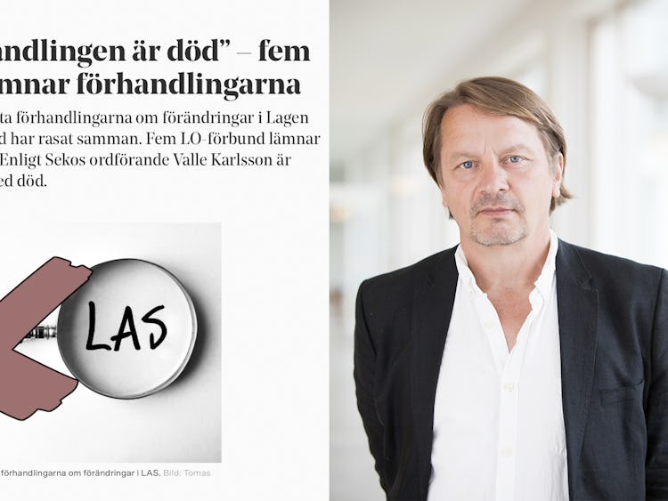 Mats Glavå, docent i arbetsrätt, bredvid ett skärmklipp från en tidigare artikel i Elektrikern