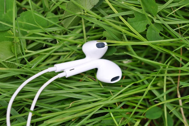 Ett par hörlurar som ligger i grönt gräs