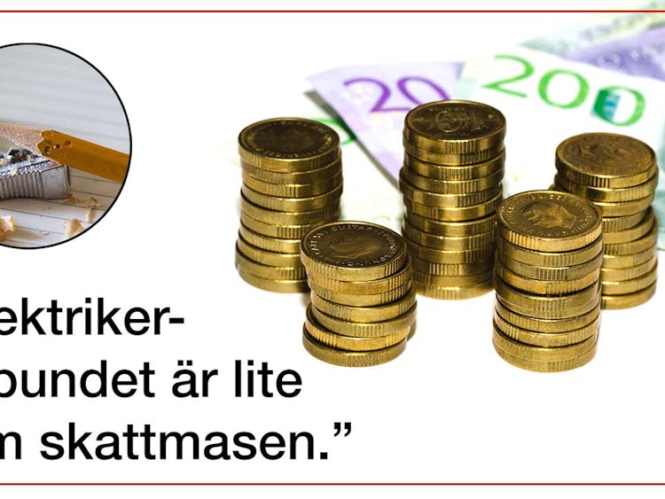 En samling mynt och sedlar invid citatet: "Elektrikerförbundet är lite som skattmasen"