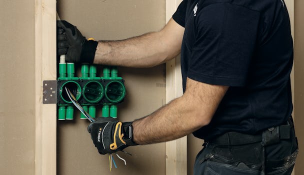 En person håller en samling gröna plastdosor mot en vägg.