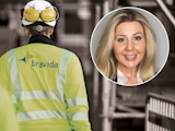 En bild på Liselotte Stray monterad invid en bild på två arbetare i Bravida-jackor.