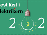 Texten "Mest läst i Elektrikern 2021", där nollan i åretalet representeras av en tecknad glödlampa.