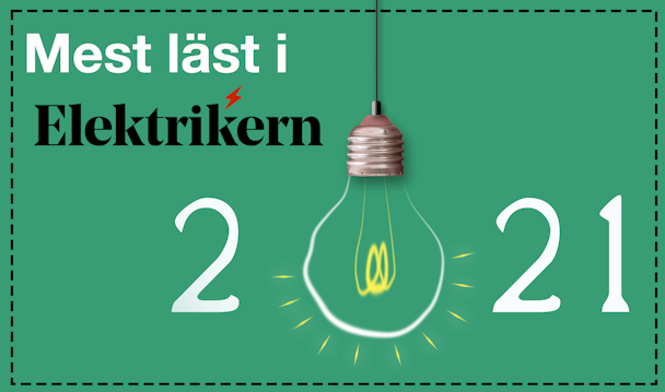 Texten "Mest läst i Elektrikern 2021", där nollan i åretalet representeras av en tecknad glödlampa.