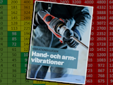Framsidan på Vibrationsguiden, föreställande en person som arbetar med en borrmaskin invid texten: "Hand- och armvibrationer"