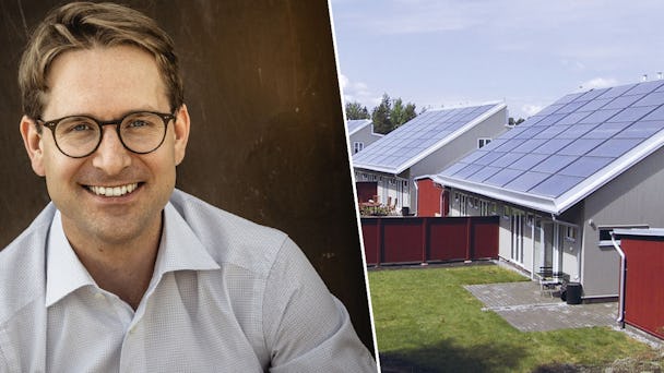 Erik Martinsson, Svea Solar och en bild på solpaneler på radhus.