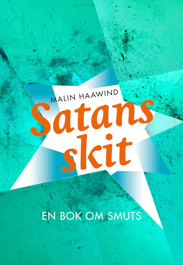 Omslaget till boken "Satans skit": En grön, spräcklig bakgrund med en vit stjärna i mitten och bokens titel i orange.