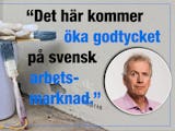 En färgburk och en bild på Mikael Johansson, invid texten: Det här kommer öka godtycket på svensk arbetsmarknad.