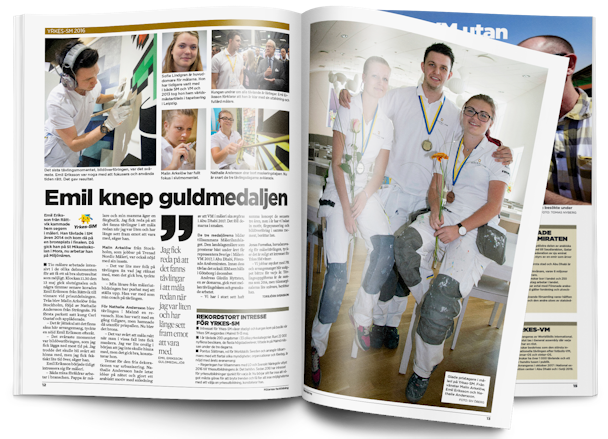 En tidnings-sida om yrkes-SM 2016, med rubriken: "Emil knep guldmedaljen"