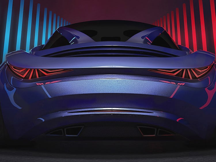 En bil målad med färgen Techno Blue.